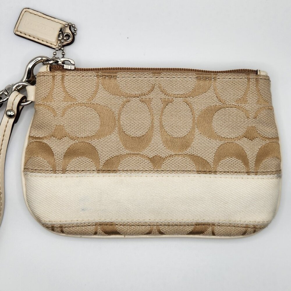Coach Signature Stripe Wristlet in Beige